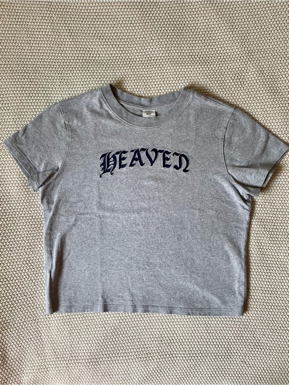Sunday Best / Aritzia 'HEAVEN' Graphic Baby Tee Heather Chrome Grey & Navy
